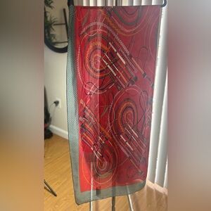 Red Silk Scarf with Equestrian Rope & Stirrup Print